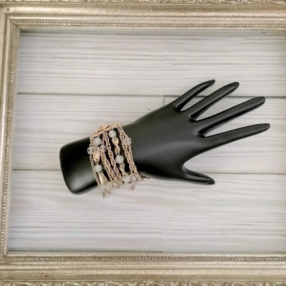 Coro Gold tone Multi Strand Bracelet Beaded